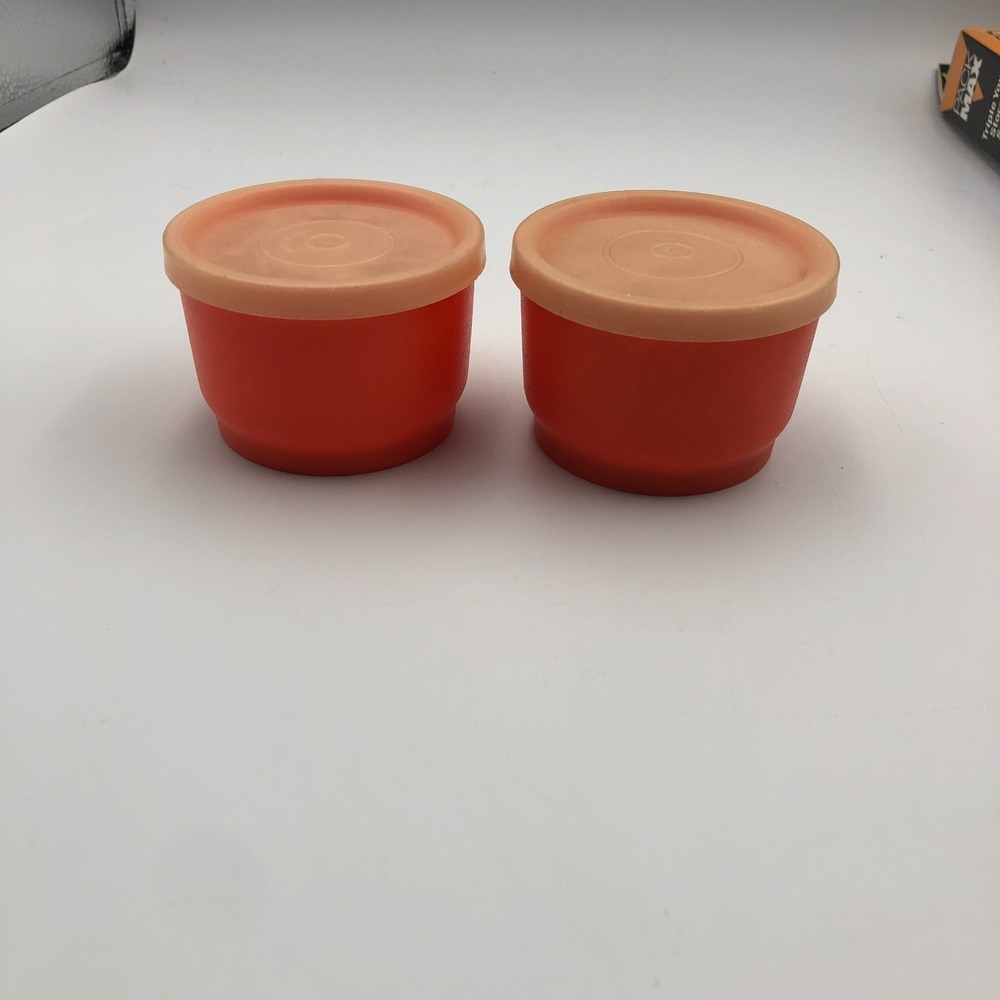 Lot of 2 Tupperware # 1229 Orange Snack Cup with Lid Food Containers Vintage